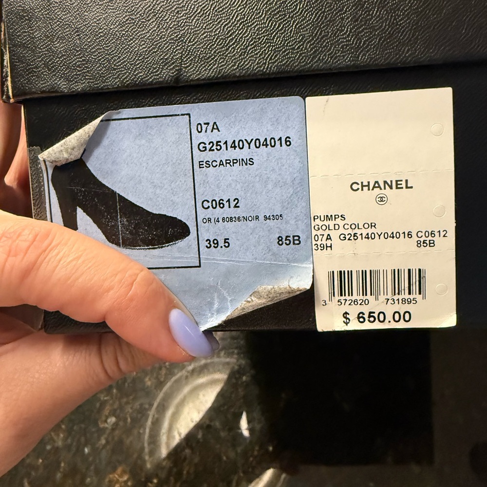 CHANEL Gold and Black Heels - Picture 5 of 5